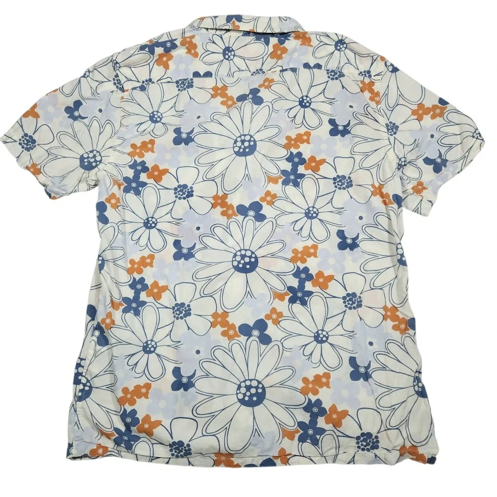 Levi's Mens Blue Orange Floral Button Up Shirt Short Sleeve Coastal Hawaiian